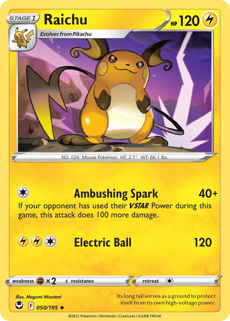 2022 Silver Tempest Raichu #050/195 Uncommon card image
