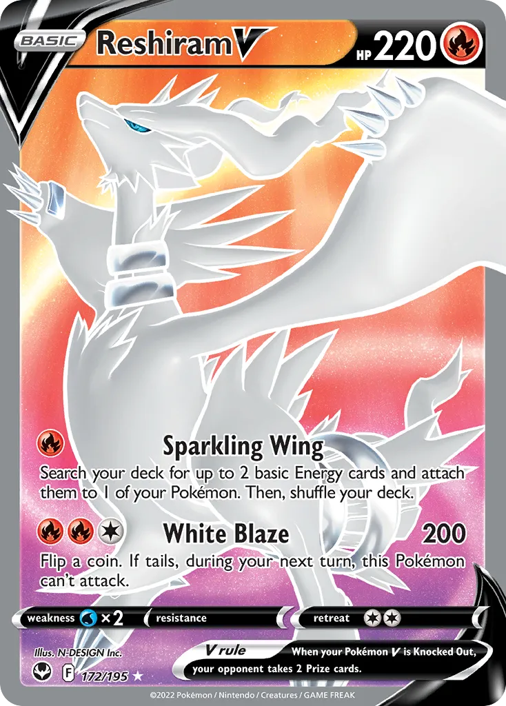 2022 Silver Tempest Reshiram V Rare Holo V #024/195 Rare Holo V card image