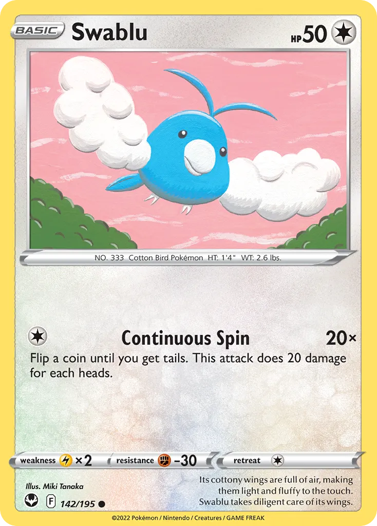 2022 Silver Tempest Swablu Common #142/195 Common card image