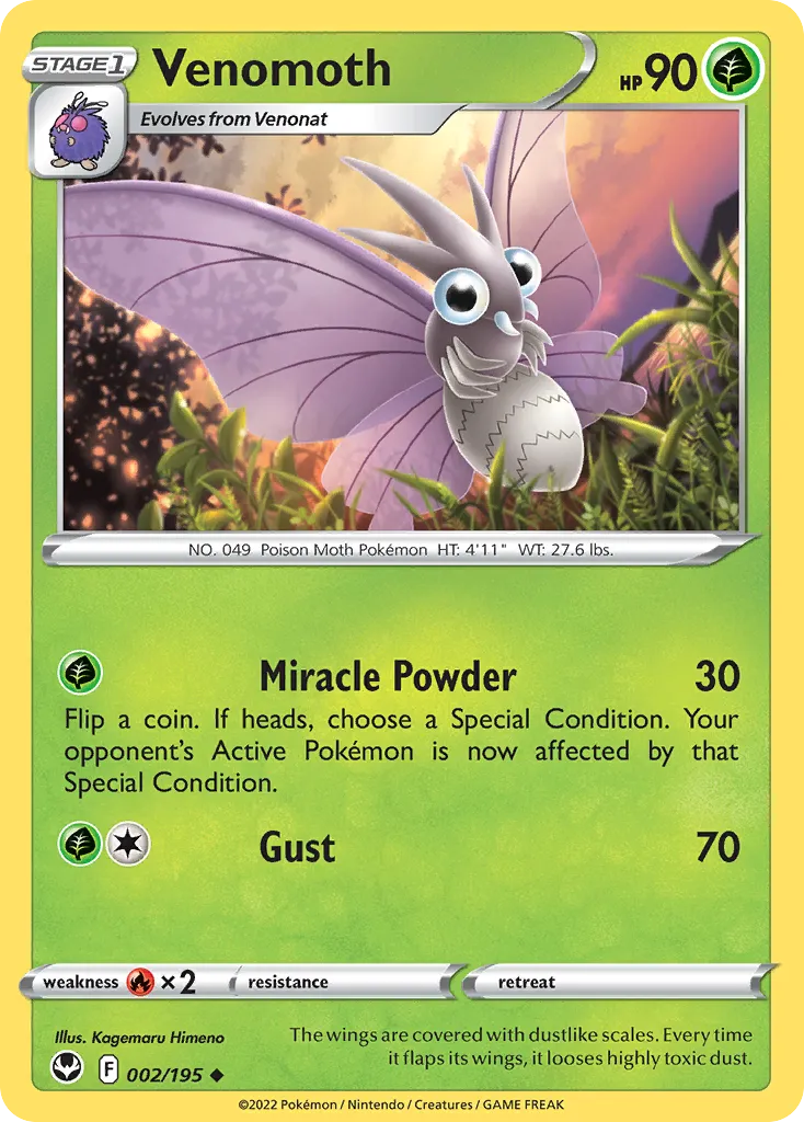 2022 Silver Tempest Venomoth Uncommon #002/195 Uncommon card image