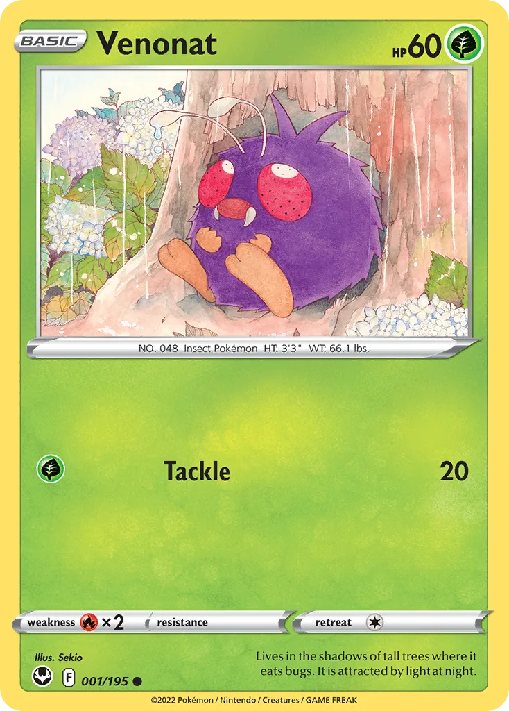 2022 Silver Tempest Venonat Common #001/195 Common card image