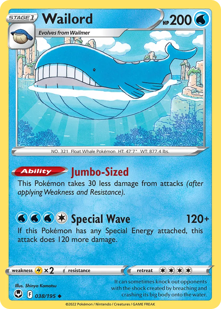 2022 Silver Tempest Wailord #038/195 Uncommon card image