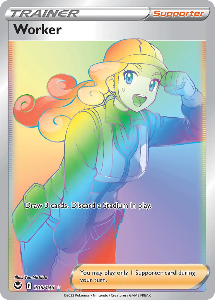 2022 Silver Tempest Worker #209/195 Rare Rainbow card image