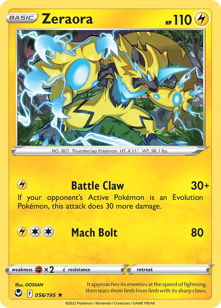2022 Silver Tempest Zeraora #056/195 Rare card image