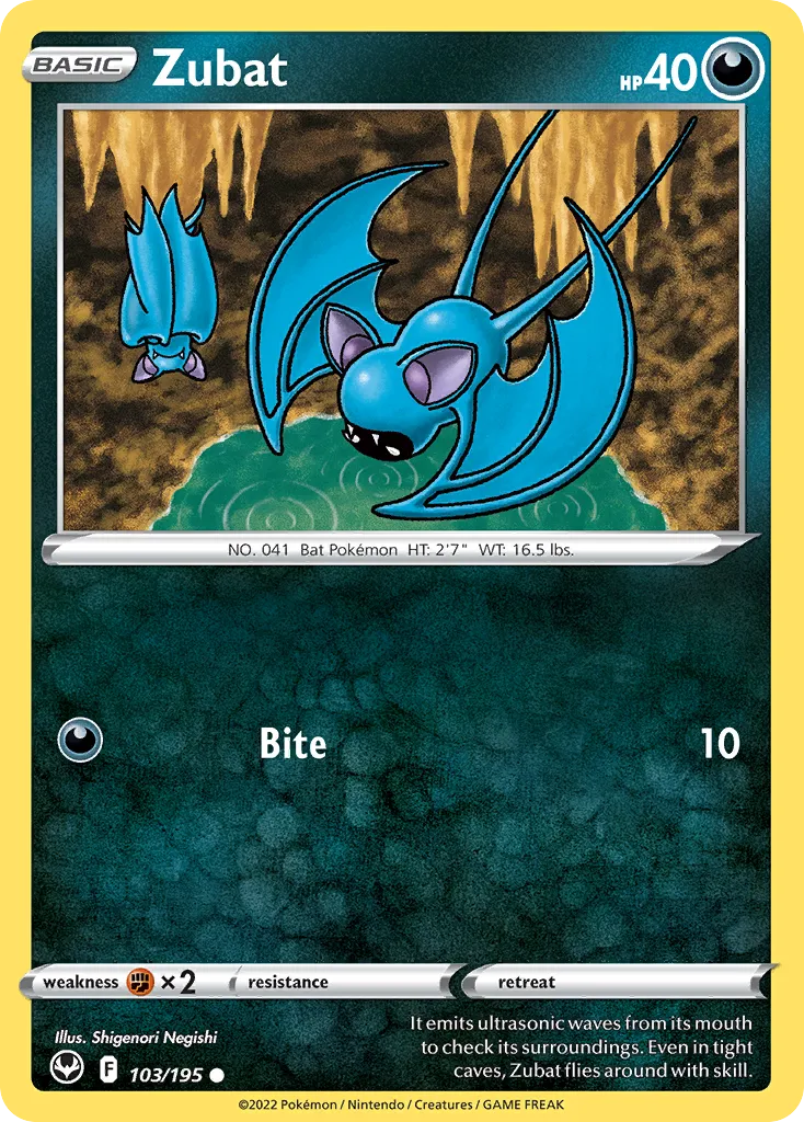 2022 Silver Tempest Zubat Common #103/195 Common card image