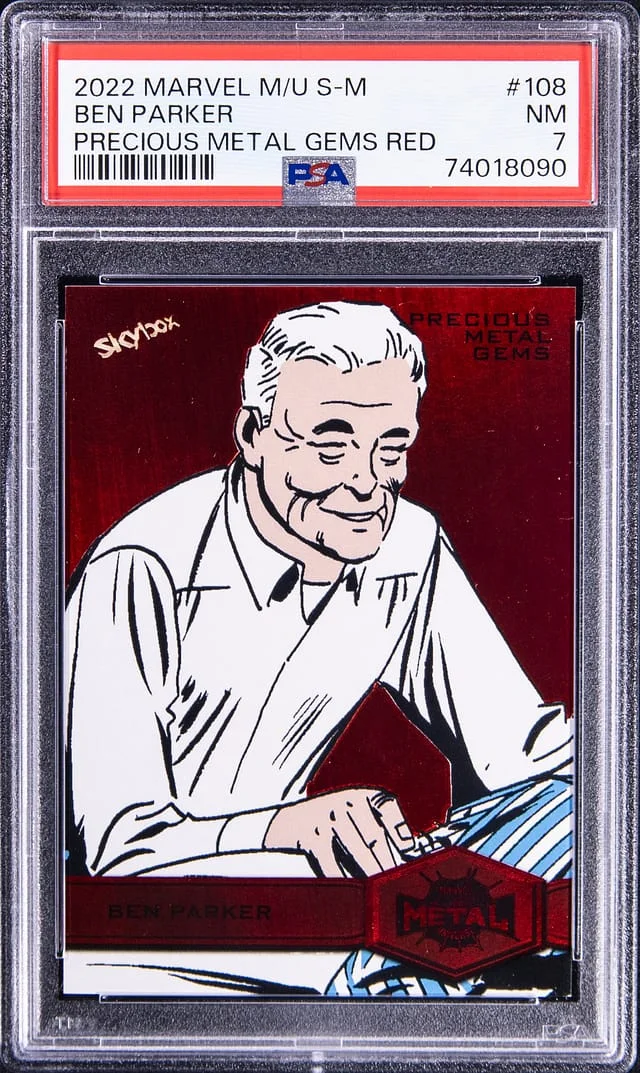 2022 SkyBox Ben Parker Marvel Metal Universe Precious Metal Gems (PMG) Red #108 card image