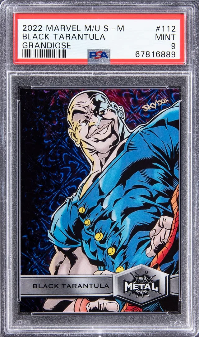 2022 SkyBox Black Tarantula Marvel Metal Universe Spider-Man Grandiose #112 card image
