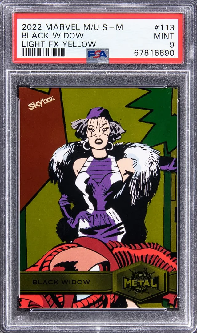 2022 SkyBox Black Widow Marvel Metal Universe Spider-Man Light FX Yellow #113 card image
