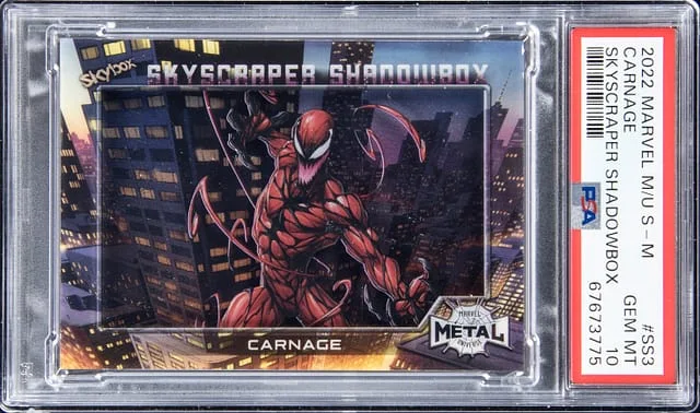 2022 SkyBox Carnage Marvel Metal Universe Spider-Man Skyscraper Shadowbox #SS3 card image