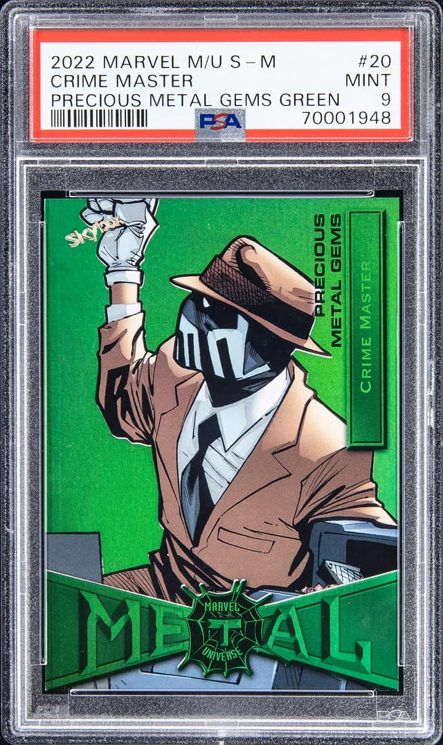 2022 SkyBox Crime Master Marvel Metal Universe Spider-Man Precious Metal Gems (PMG) Green #20 card image