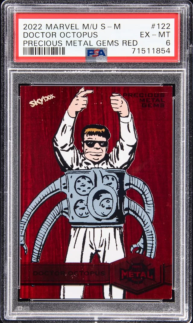 2022 SkyBox Doctor Octopus Marvel Metal Universe Spider-Man Precious Metal Gems (PMG) Red #122 card image