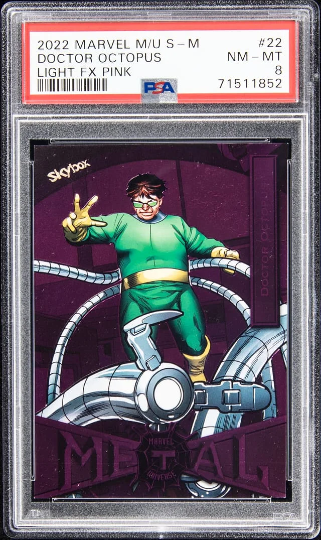 2022 SkyBox Doctor Octopus Marvel Metal Universe Spider-Man Light FX Pink #22 card image