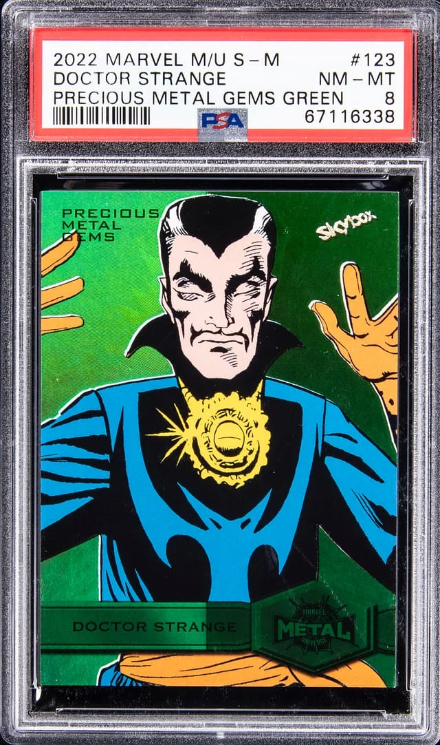 2022 SkyBox Doctor Strange Marvel Metal Universe Spider-Man Precious Metal Gems Green (PMG) #123 card image