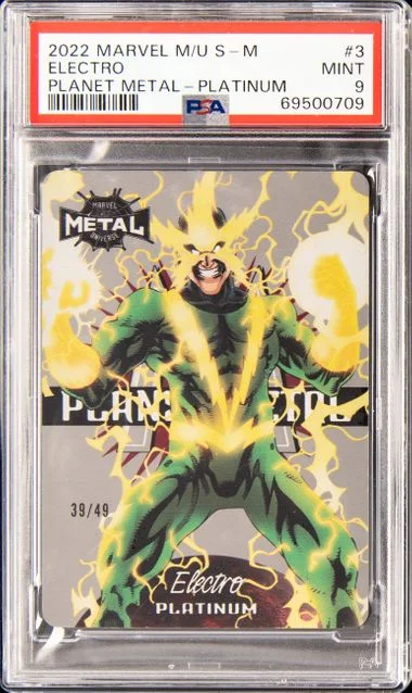 2022 SkyBox Electro Marvel Metal Universe Spider-Man Planet Metal Platinum #3 card image