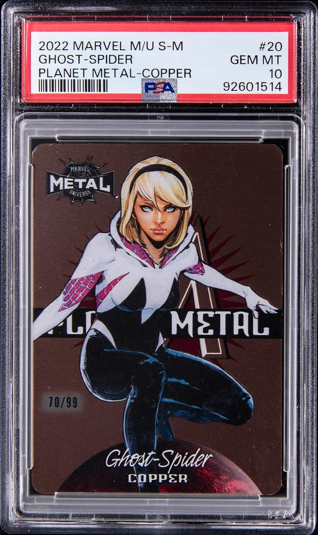 2022 SkyBox Ghost Spider Marvel Metal Universe Spider-Man Planet Metal Copper #20 card image