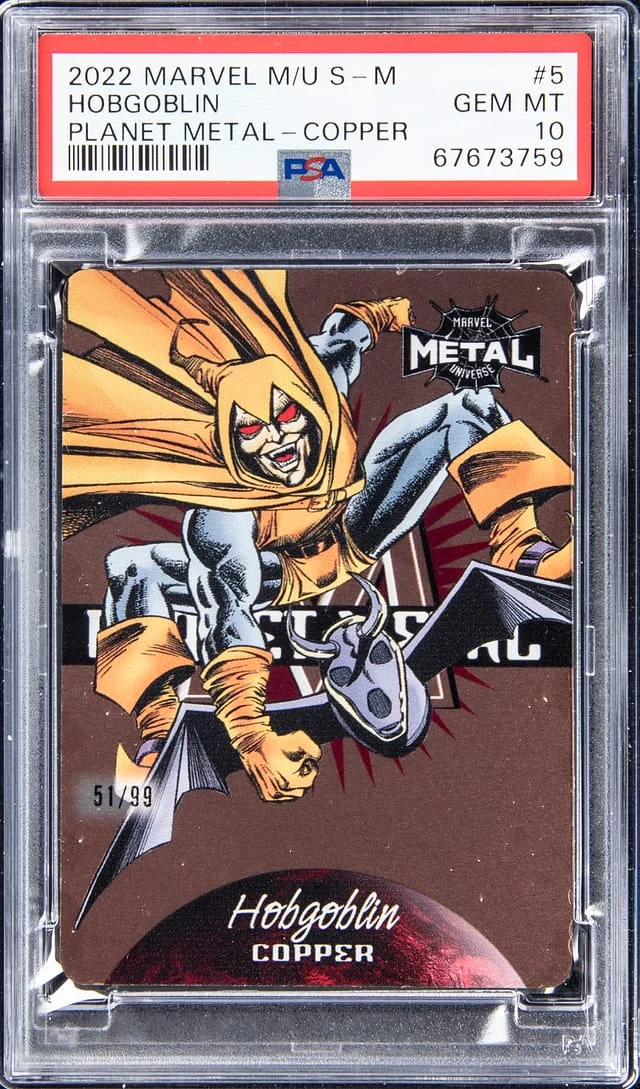 2022 SkyBox Hobgoblin Marvel Metal Universe Spider-Man Planet Metal Copper #5 card image