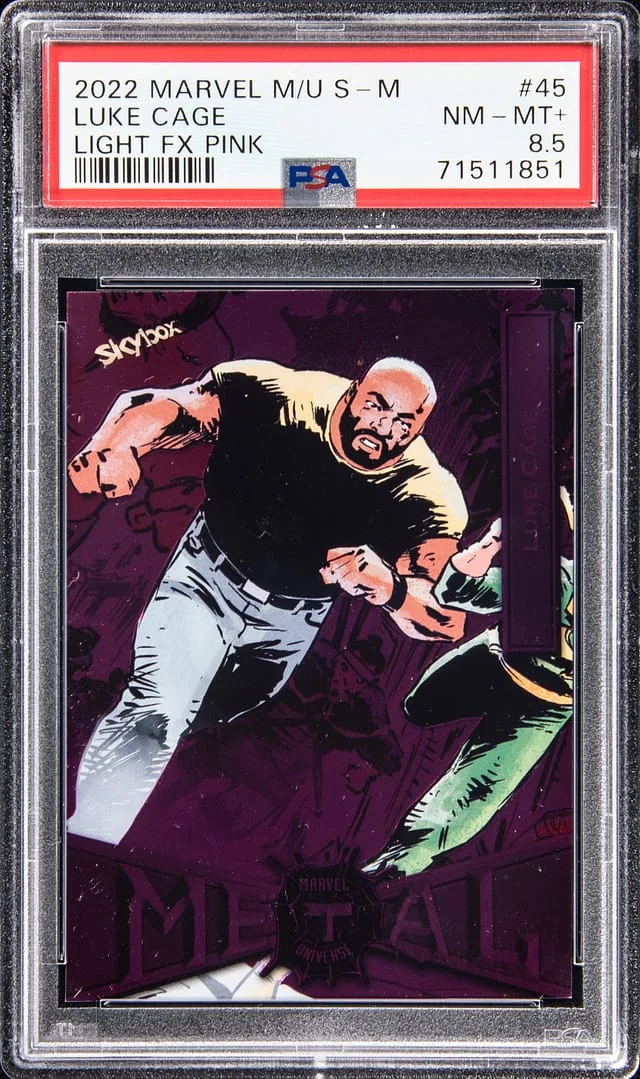 2022 SkyBox Luke Cage Marvel Metal Universe Spider-Man Light FX Pink #45 card image