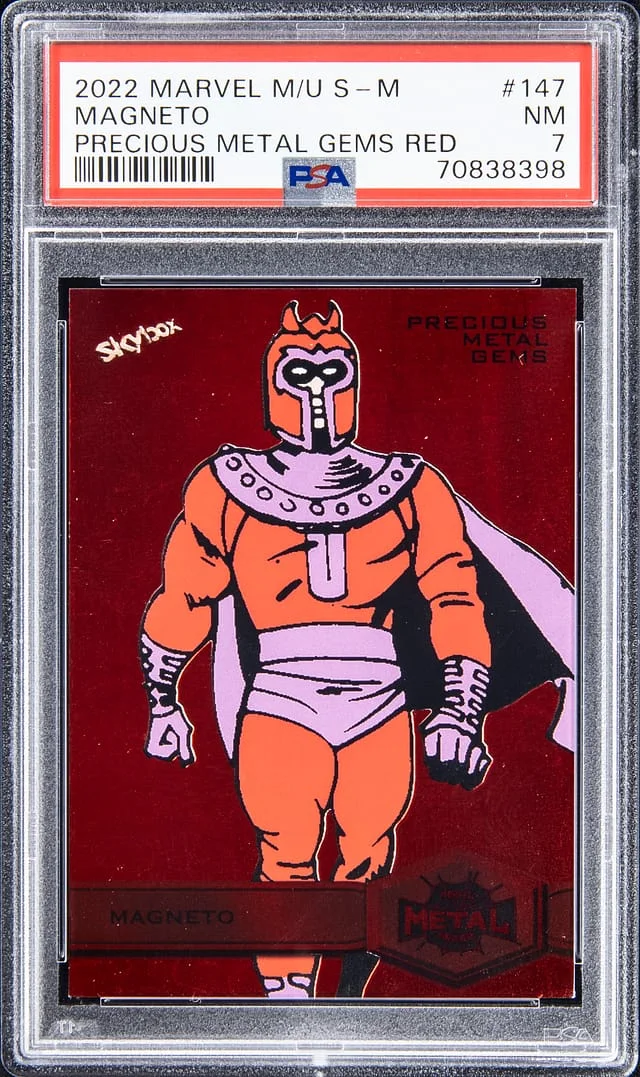 2022 SkyBox Magneto Marvel Metal Universe Spider-Man Precious Metal Gems (PMG) Red #147 card image