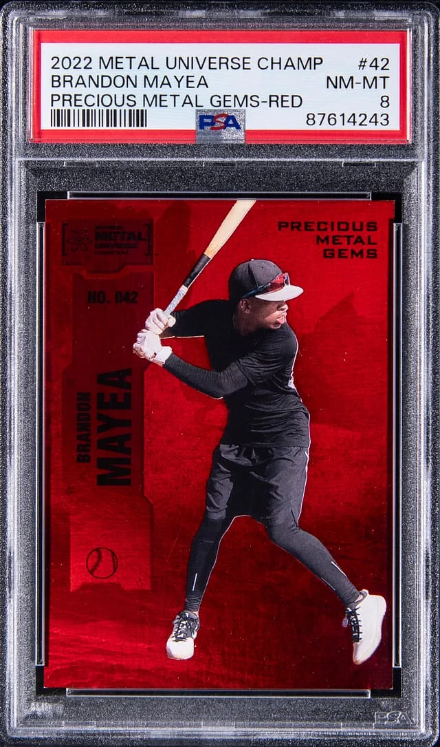 2022 SkyBox Metal Universe Champions Brandon Mayea Precious Metal Gems (PMG) Red #42 card image