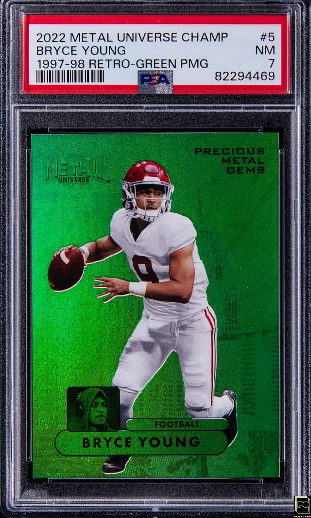 2022 SkyBox Metal Universe Champions Bryce Young 97-98 Retro Precious Metal Gems (PMG) Green #5 card image