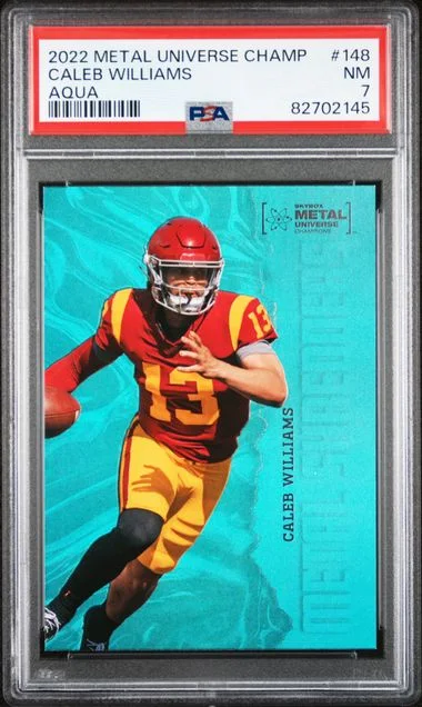 2022 SkyBox Metal Universe Champions Caleb Williams Aqua #148 card image