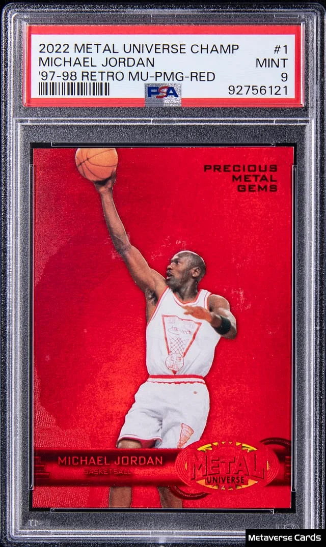 2022 SkyBox Metal Universe Champions Michael Jordan 1997-98 Retro Metal Universe Precious Metal Gems (PMG) Red #AMU-1 card image