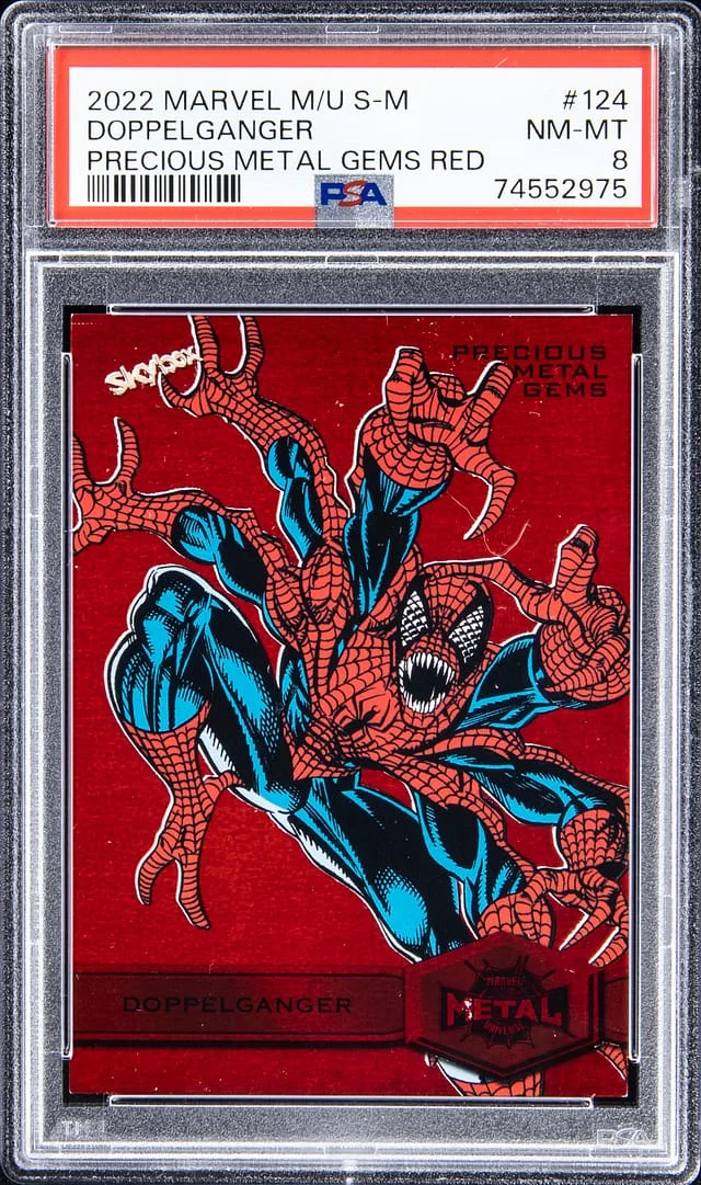 2022 SkyBox Metal Universe Doppelganger Spider-Man Precious Metal Gems (PMG) Red #124 card image