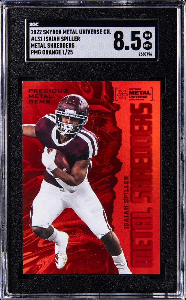 2022 SkyBox Metal Universe Isaiah Spiller Precious Metal Gems (PMG) Orange #131 card image