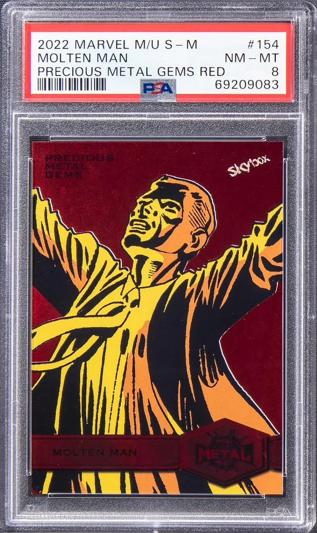 2022 SkyBox Molten Man Marvel Metal Universe Spider-Man Precious Metal Gems (PMG) Red #154 card image