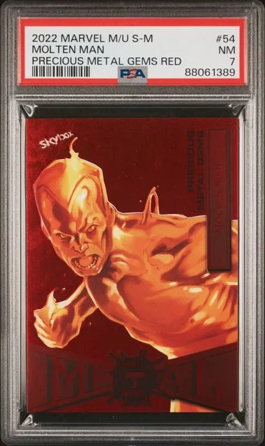 2022 SkyBox Molten Man Marvel Metal Universe Spider-Man Precious Metal Gems Red #54 card image