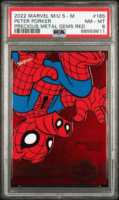 2022 SkyBox Peter Porker Marvel Metal Universe Spider-Man Precious Metal Gems Red (PMG) #165 card image