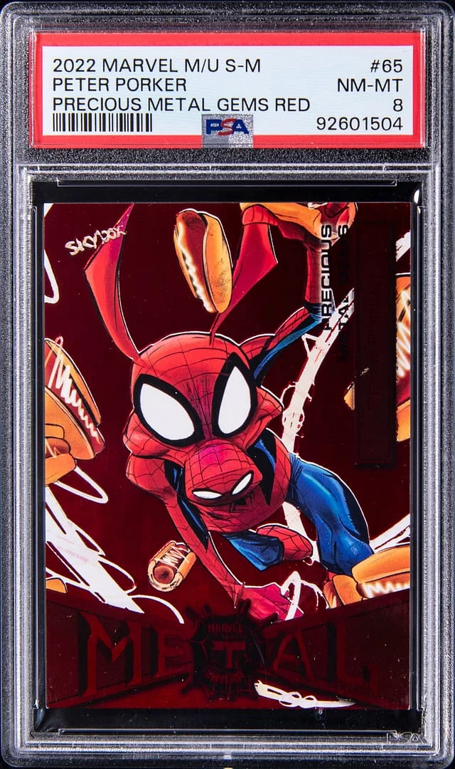 2022 SkyBox Peter Porker Marvel Metal Universe Spider-Man Precious Metal Gems (PMG) Red #65 card image