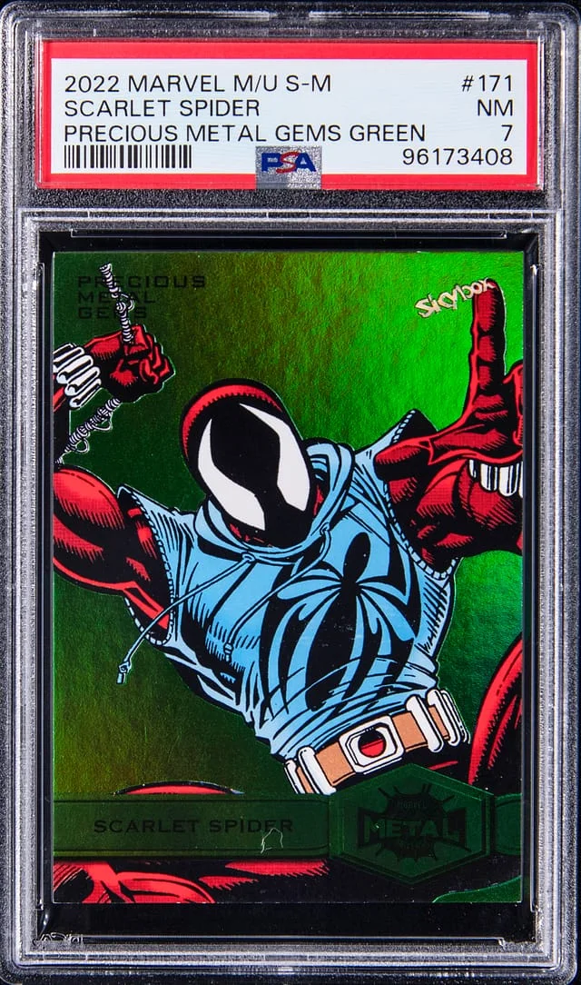 2022 SkyBox Scarlet Spider Marvel Metal Universe Spider-Man Precious Metal Gems (PMG) Green #171 card image