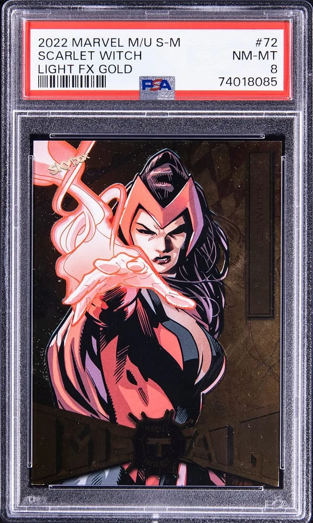 2022 SkyBox Scarlet Witch Marvel Metal Universe Light FX Gold #72 card image