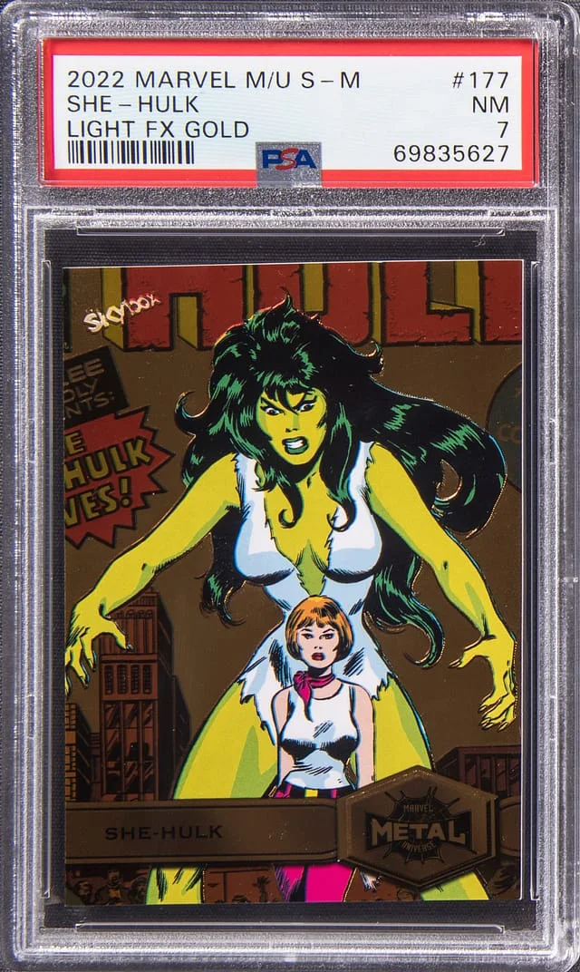 2022 SkyBox She-Hulk Marvel Metal Universe Spider-Man Light FX Gold #177 card image