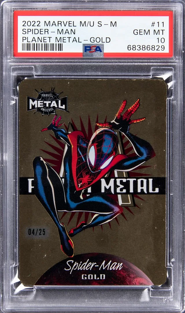 2022 SkyBox Spider-Man Marvel Metal Universe Planet Metal Gold #11 card image