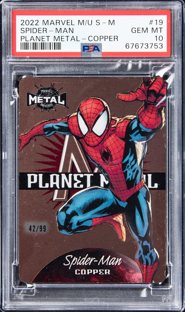 2022 SkyBox Spider-Man Marvel Metal Universe Planet Metal Copper #19 card image