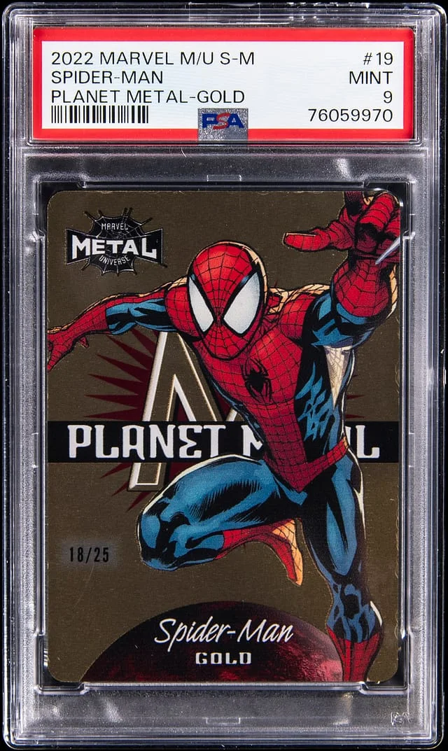 2022 SkyBox Spider-Man Marvel Metal Universe Planet Metal Gold #19PM card image