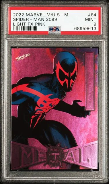 2022 SkyBox Spider-Man 2099 Marvel Metal Universe Spider-Man Light FX Pink #84 card image