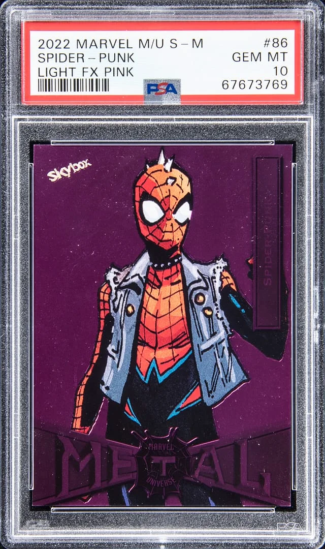 2022 SkyBox Spider-Punk Marvel Metal Universe Spider-Man Light FX Pink #86 card image