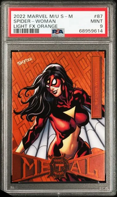 2022 SkyBox Spider-Woman Marvel Metal Universe Spider-Man Light FX Orange #87 card image