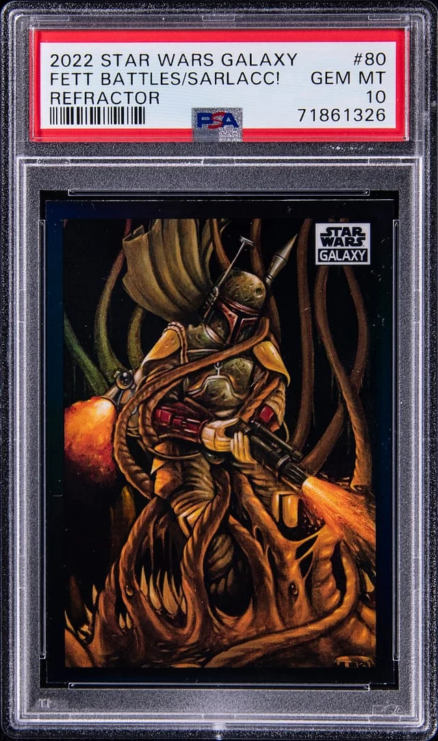 2022 Star Wars Galaxy Refractor Fett Battles Sarlacc! #80 card image
