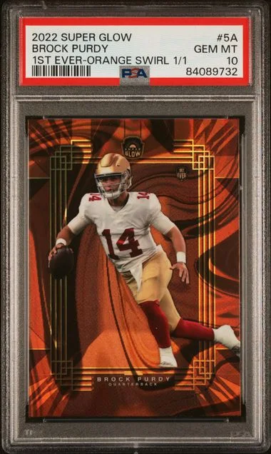 2022 Super Glow Purdy 1st Ever Power Collector Orange Swirl Brock Purdy #5A card image