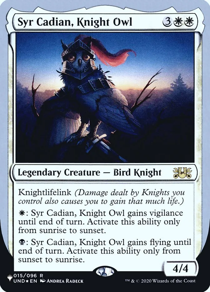 2022 The List (Unfinity Foil Edition) Syr Cadian, Knight Owl rare #9 unlisted card image