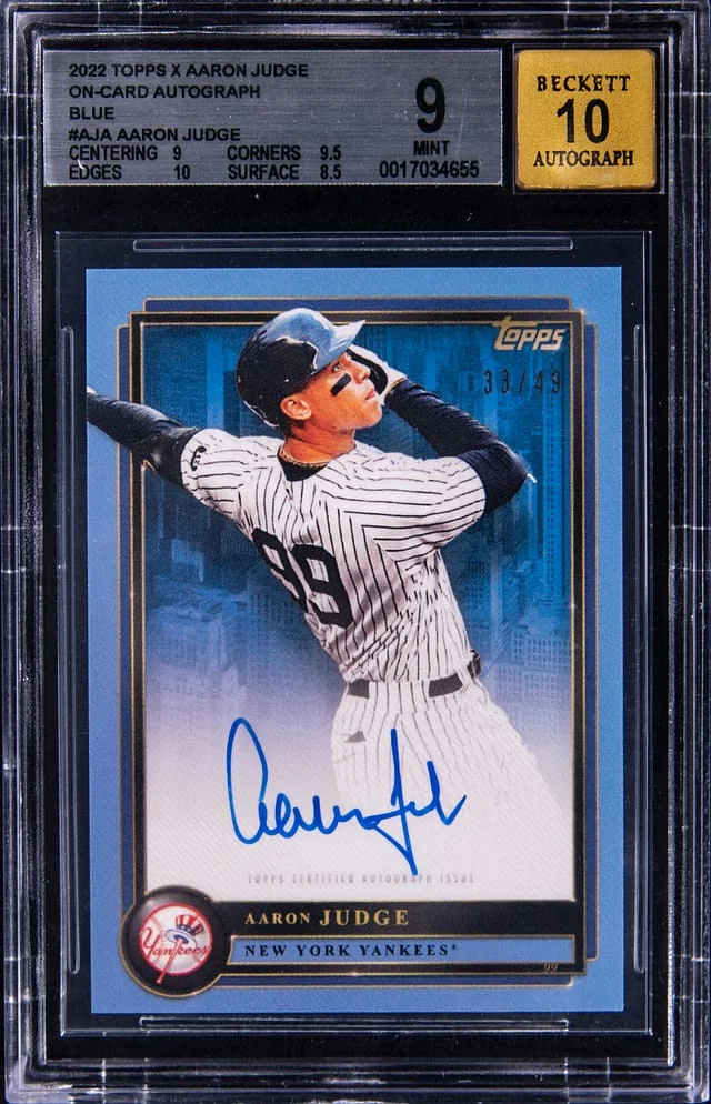 2022 Topps Aaron Judge X On-Card Autograph Blue #AJA card image
