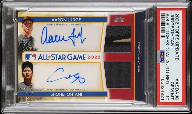 2022 Topps Aaron Judge / Shohei Ohtani All-Star Stitches Dual Autograph Red #ASDA-JO card image