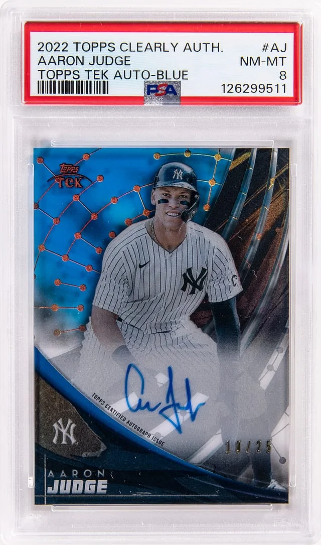 2022 Topps Aaron Judge Clearly Authentic Topps Tek Autograph Blue #TEK-AJ card image
