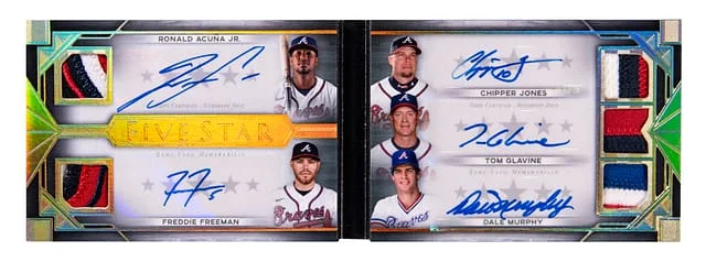 2022 Topps Acuna Jr/Freeman/Jones/Glavine/Murphy Five Star Autograph Relic Book Card #FSBC-AFJGM card image