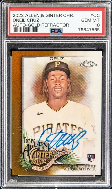 2022 Topps Allen & Ginter Chrome Autographs Gold Refractor Oc Oneil Cruz #no-number card image