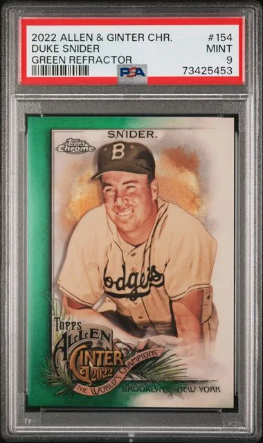 2022 Topps Allen & Ginter Duke Snider Chrome Green Refractor #154 card image